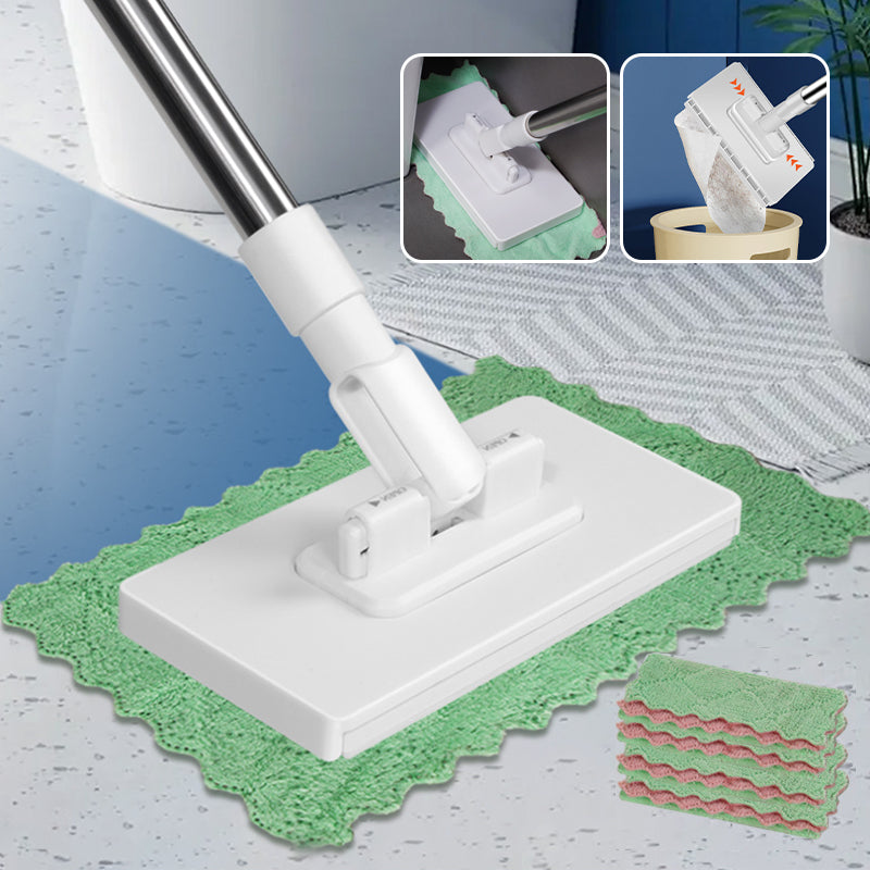 Mini Mop Con 4 Panni Riutilizzabili, Manico Regolabile 125 Cm, Testina 25x10 Cm, Zero Touch, Rotazione 180°, Per Pavimenti, Piastrelle E Vetri, Leggero 450 G