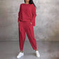Moda, tempo libero ✨Manica lunga con scollo rotondo ＆ pantaloni set da 2 pezzi