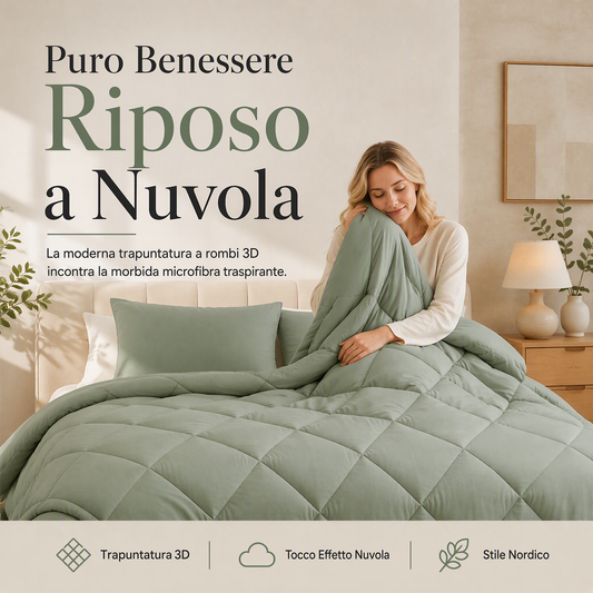 🛏️Set Piumino Trapuntato 3 Pezzi  | Morbida Microfibra per 4 Stagioni ☁️ | Trapuntatura a Rombi Soffice e Traspirante ✨ | Include 1 Trapunta e 2 Federe 😴