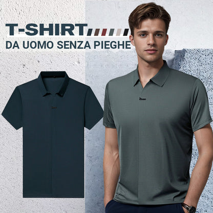 T-shirt da Uomo Casual Traspirante e Antipiega con Colletto a Revers