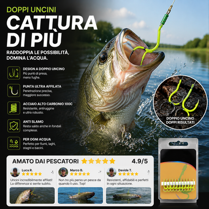 🎣✨ Ami da Pesca Doppi in Acciaio 100C – Punta Ultra Affilata, Anti-Ruggine e Anti-Sbocco! 🐟 Perfetti per Walleye, Fiumi e Laghi – Misure 3-12 – Giallo e Blu 🔥
