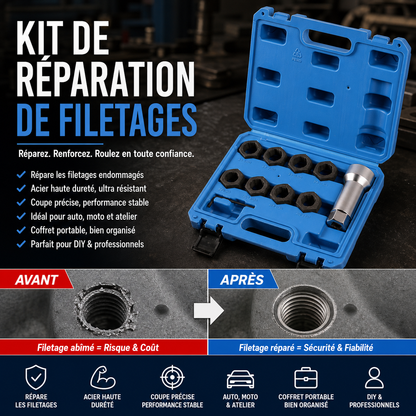 🔧✨ Kit Professionale 10 Utensili per Riparazione Filettature Auto – Ripristina Viti e Bulloni Danneggiati, Universale – Indispensabile per Officina & Fai-da-Te 🚗🛠️