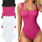 Sexy Ribbed Strappy Square Neck senza maniche Tummy Control Tank Tops Bodysuits🩱