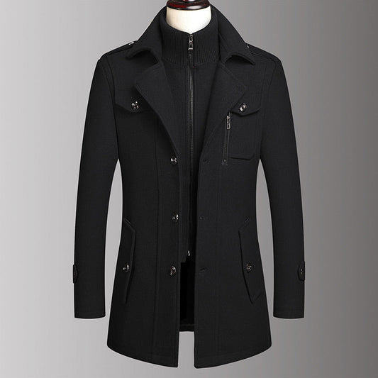 🎁Spedizione gratuita🔥😎Cappotto da uomo in lana business Moda Cappotto in lana medio-lungo con doppio collo