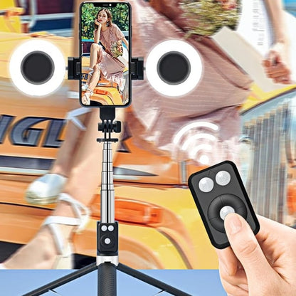 📸🔥Bastone Selfie con Treppiede – Auto-Tracking del Soggetto, Telecomando Bluetooth, Luce LED – Compatibile con Smartphone e Action Cam – Rosa/Nero/Bianco