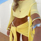 Women's 2 Piece Off-Shoulder Crop Top & Knot Mini Skirt Set