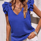 Top stretch senza maniche con scollo a V e volant
