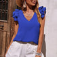 Top stretch senza maniche con scollo a V e volant