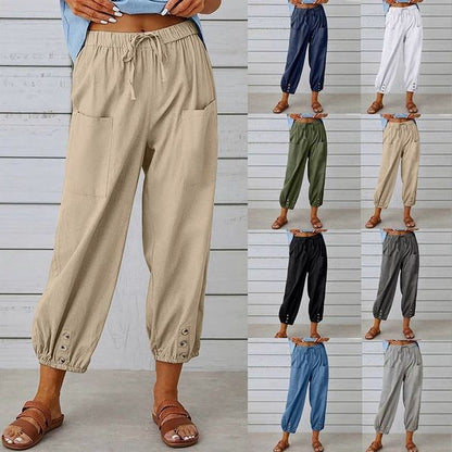 💓SCONTO DEL 60%!💞 Pantaloni da donna a gamba larga e dritta – Cotone e lino traspiranti, vestibilità aderente e tasche pratiche 👖