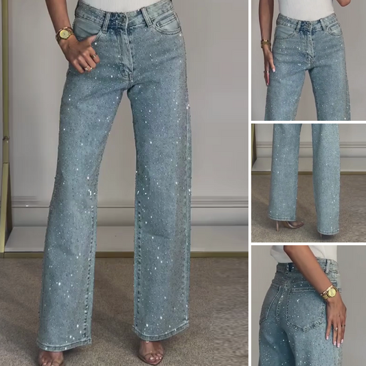 💫Ultimi due giorni: sconto del 50% Jeans dritti con strass|Tessuto micro-elasticizzato con vita alta e linea slim