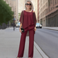 ⏳Sconto a tempo limitato del 50%⏰Top in chiffon irregolare da donna e pantaloni a zampa 2 pezzi👚👖