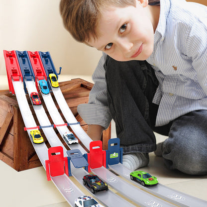 Set doppio pista da corsa con lanciatore per macchinine per bambini
