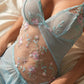Abito da donna sexy con pannello trasparente a fessura alta con scollo a V floreale