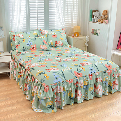 🔈🔈 OFFERTA LAMPO - SCONTO DEL 50% ⚡ Set di 3 Gonne da Letto con Volant 🛏️ – Stampa Floreale & Design a Doppio Strato!