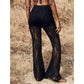 Eleganti pantaloni svasati in pizzo, vita alta
