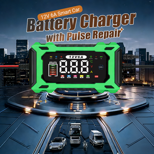 🔋 Caricabatterie Intelligente per Auto 12V 6A 🚗 – Riparazione a Impulsi, Desolfatazione, Display LCD, Protezione Completa & Compensazione Temperatura 🌡️🛡️