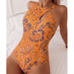Costume da bagno intero da donna con scollo all'americana e stampa Paisley