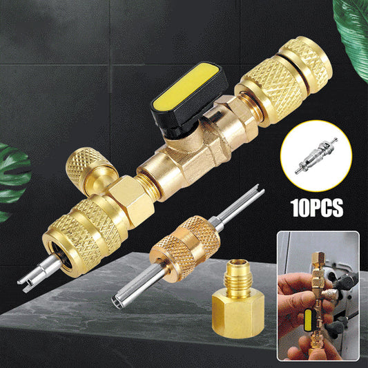 ❄️ SCONTO DEL 50% ORA! 🔩 Attrezzo per la rimozione del nucleo della valvola AC – Doppi attacchi SAE, corpo in ottone massiccio, include 10 nuclei aggiuntivi 🔧