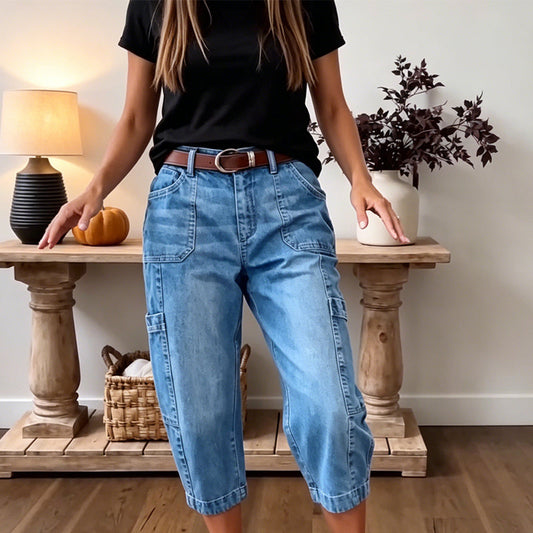 👖 SCONTO DEL 50%! 🌸 Pantaloni casual da donna in denim elasticizzato a vita bassa – Comodi e versatili – Perfetti per le giornate informali, le gite estive o un look chic in ufficio – traspiranti ed eleganti ✨🌿