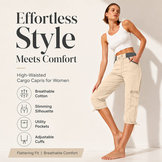 Pantaloni Capri Cargo a vita alta da donna