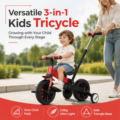 🚲✨ Triciclo per bambini 3 in 1 – Ultraleggero (2,8 kg) e pieghevole, ideale per chi è sempre in movimento | Da bicicletta senza pedali a carrello