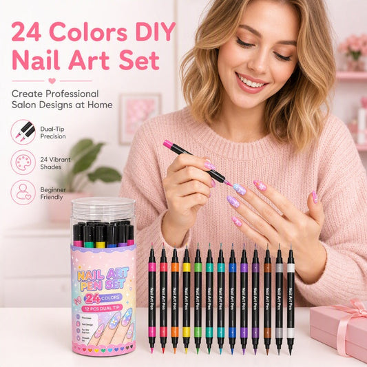 💅 OFFERTA LIMITATA 50% DI SCONTO! 💥 Set di penne per nail art a doppia punta, 24 colori – Creative, qualità da salone, fai da te semplice ✨