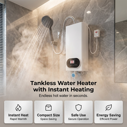 🚿Scaldabagno Elettrico Istantaneo Compatto  | Display LED e 3500W ⚡ | Protezione Anti-Perdite 🛡️ | Salvaspazio per Bagno e Cucina 💧