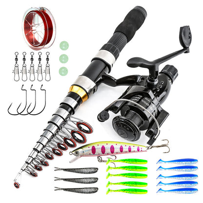 🎣Kit da Pesca Completo Portatile  | Canna Telescopica in Fibra di Vetro 💪 | Mulinello Fluido ed Esche Incluse 🐟 | Ideale per Viaggi e Campeggio 🎒