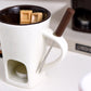 🍫 Tazza per Fonduta in Ceramica per Cioccolato e Formaggio 🫕 | Scaldacandela Integrato e Forchettina Inclusa 🍴 | 200ml, Mantiene Caldo e Fluido per Frutta e Dolci ✨