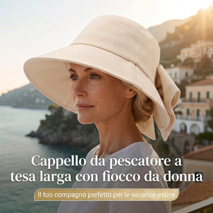 Cappello da donna con fiocco e tesa larga per proteggersi dal sole